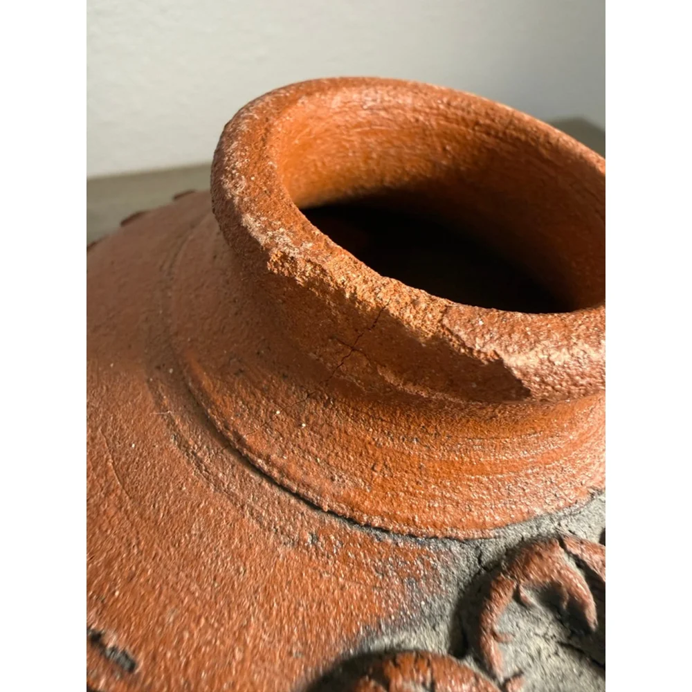 Signed Studio Pottery Oil Lamp 2001 Handmade Terracotta Floral – Decorative Only